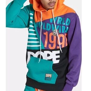 Dope Graphic Design Hoodie Urban Hip Hop Streetwear Pullover 90s Mens L Colorful
